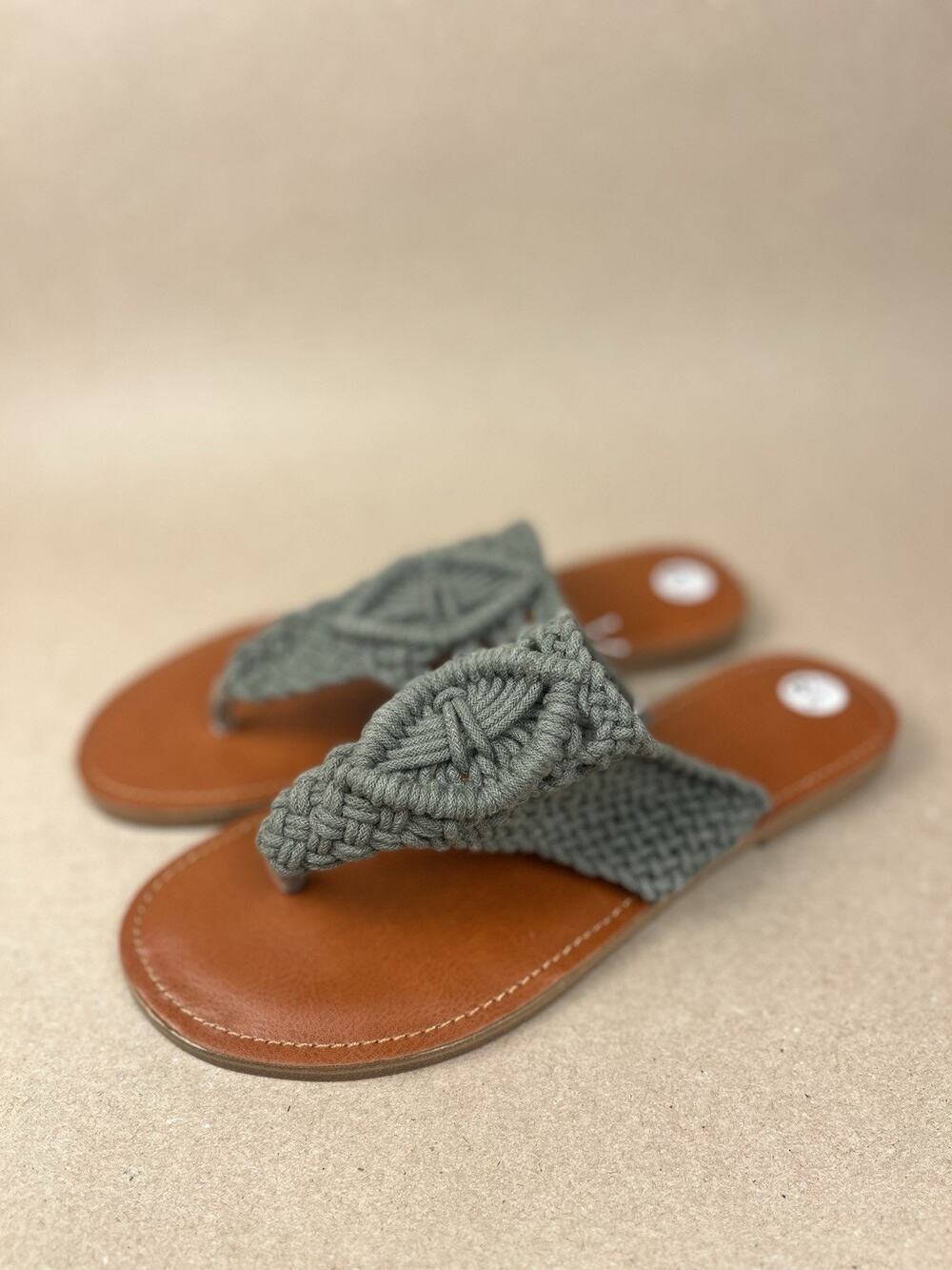 MIA Bohem Macrame Thong Sandal Women 6.5 Sage Green Boho NWT Summer Beach Shoe